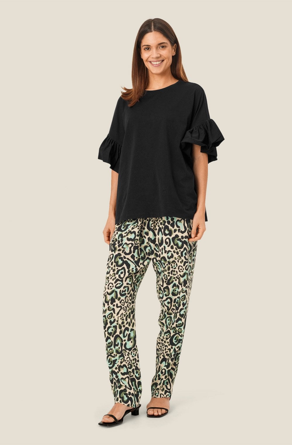 MaDalit Black Ruffle Sleeve T Shirt
