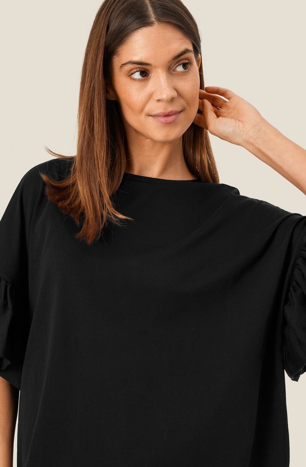 MaDalit Black Ruffle Sleeve T Shirt