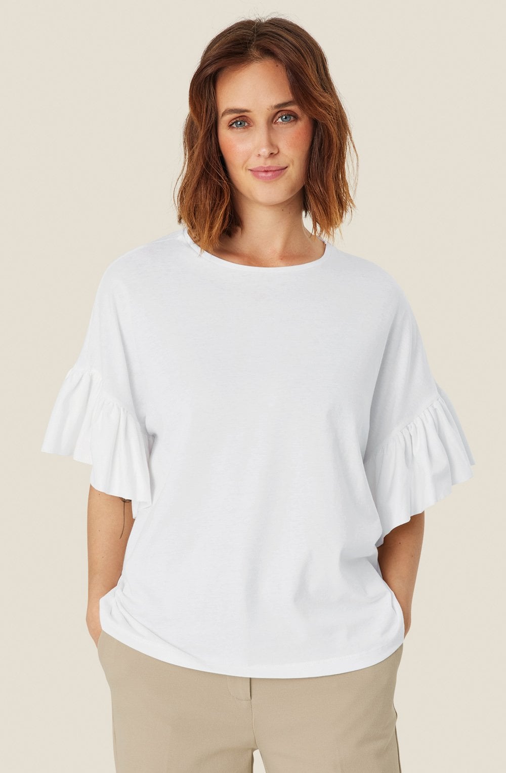 MaDalit White Ruffle Sleeve T Shirt