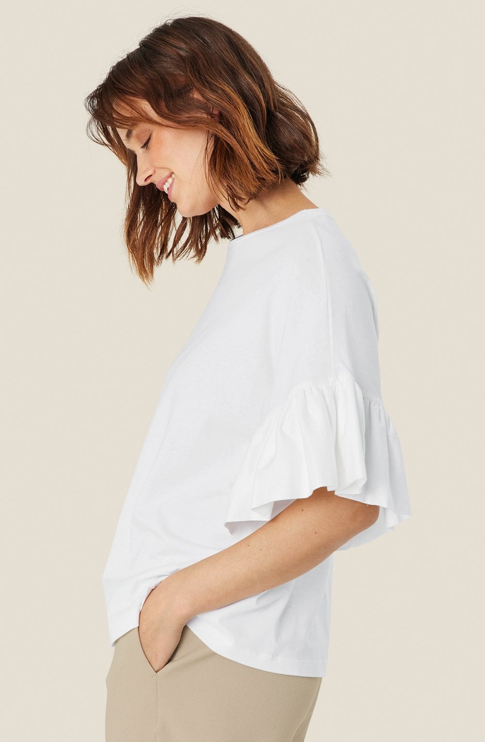 MaDalit White Ruffle Sleeve T Shirt