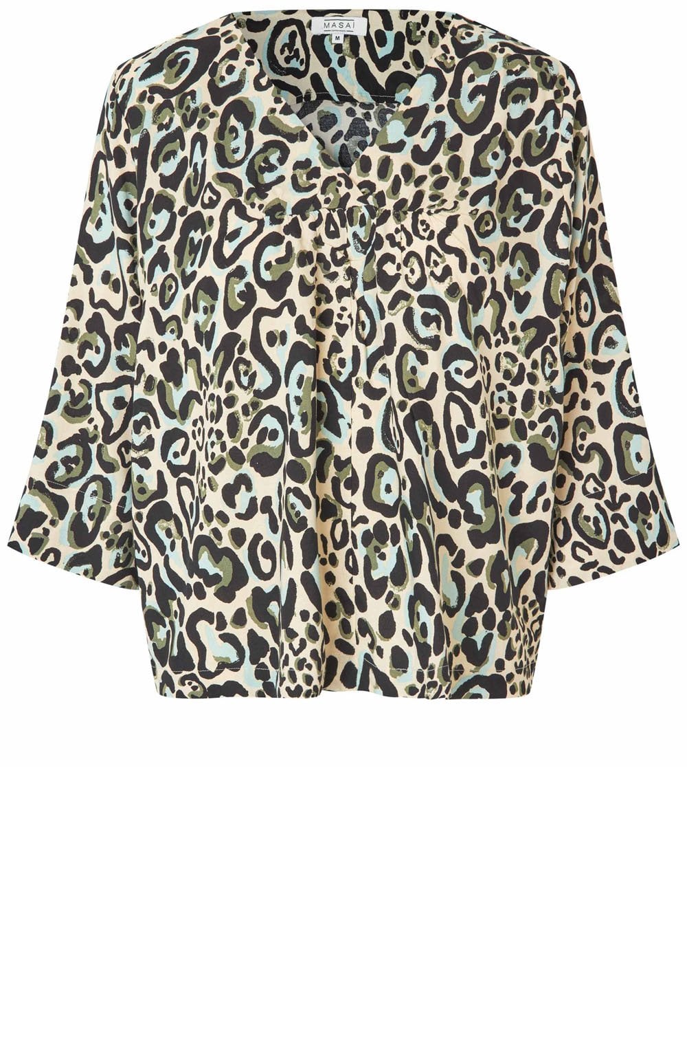MaDementra Lichen Green Animal Print V Neck Blouse
