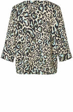 MaDementra Lichen Green Animal Print V Neck Blouse