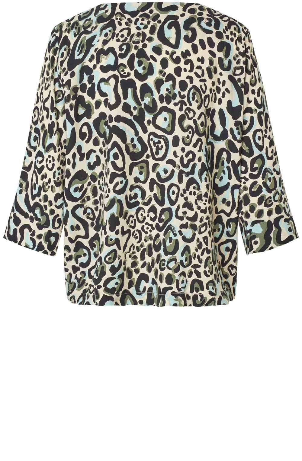 MaDementra Lichen Green Animal Print V Neck Blouse