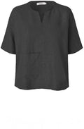 MaDolorea Front Pocket Black Linen Blouse