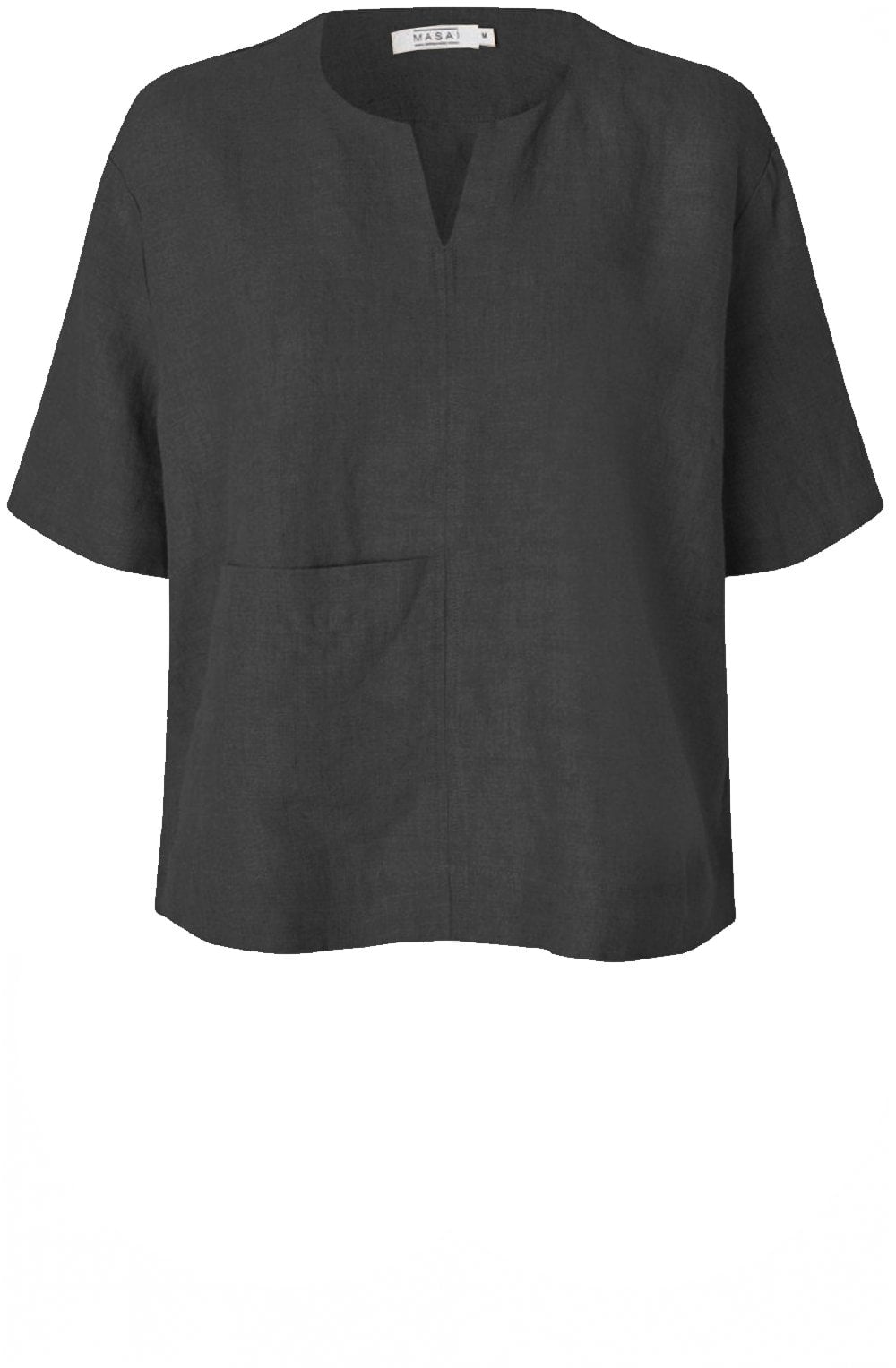 MaDolorea Front Pocket Black Linen Blouse