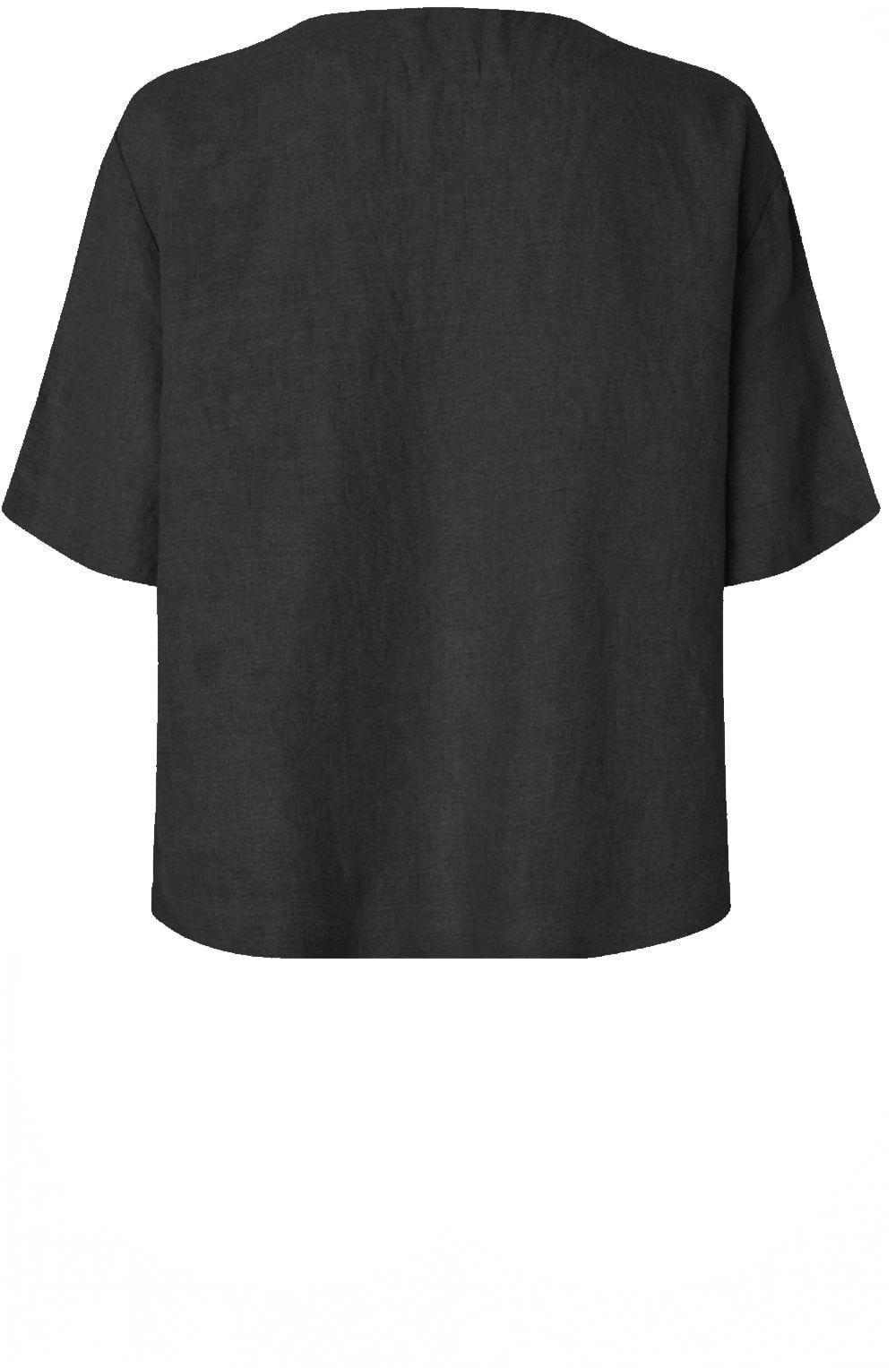 MaDolorea Front Pocket Black Linen Blouse