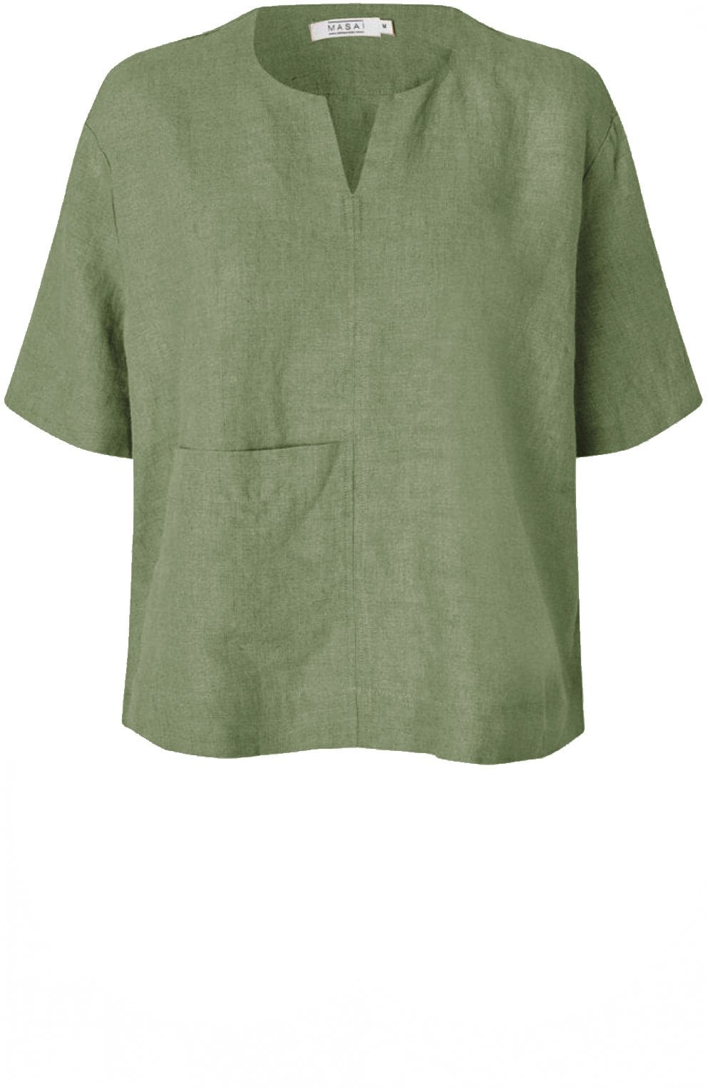 MaDolorea Front Pocket Lichen Green Linen Blouse