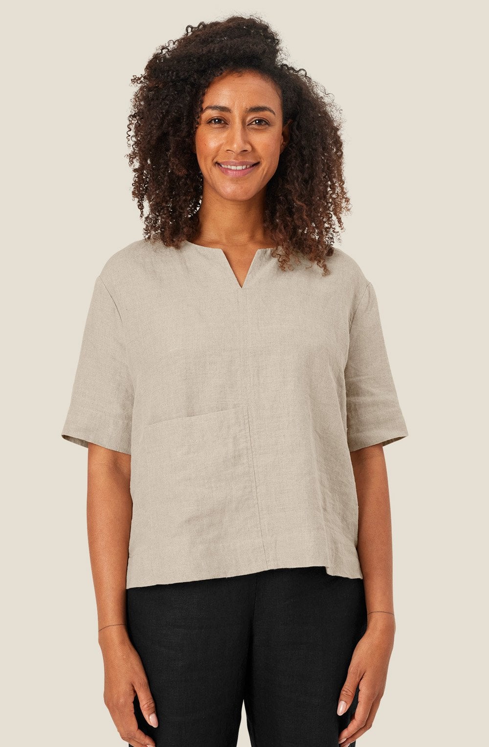 MaDolorea Natural Front Pocket Linen Blouse