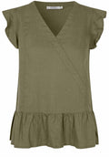 MaDua Dusky Green Linen Ruffled Top