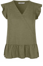 MaDua Dusky Green Linen Ruffled Top