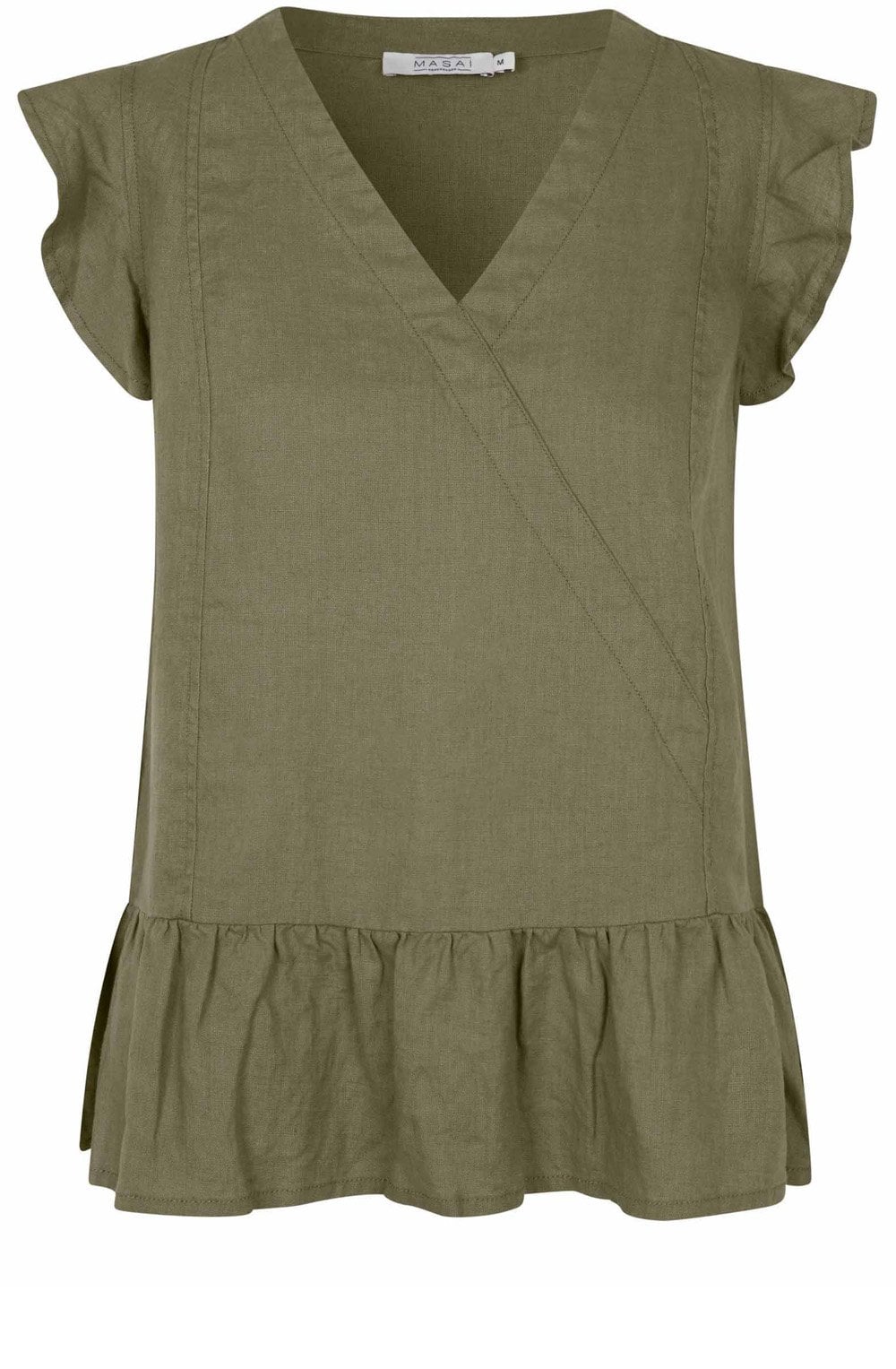MaDua Dusky Green Linen Ruffled Top