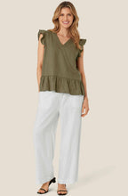 MaDua Dusky Green Linen Ruffled Top