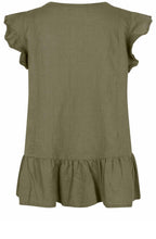 MaDua Dusky Green Linen Ruffled Top