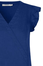MaDua Navy Peony Linen Ruffled Top