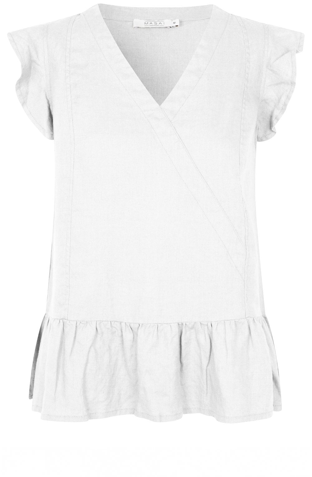 MaDua White Linen Ruffled Top