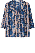 MaEnesta Navy Peony Drawstring Neck Blouse