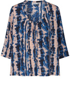 MaEnesta Navy Peony Drawstring Neck Blouse