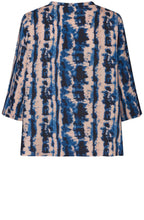 MaEnesta Navy Peony Drawstring Neck Blouse