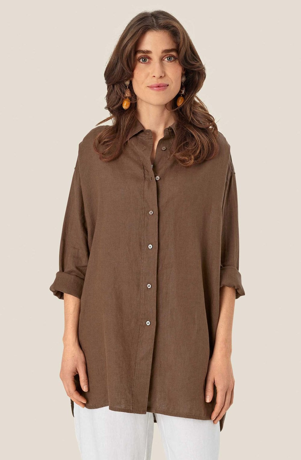MaIdette Chestnut Oversized Linen Shirt