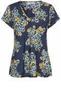 MaKallo Mood Indigo Floral V Neck Blouse