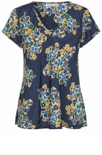 MaKallo Mood Indigo Floral V Neck Blouse