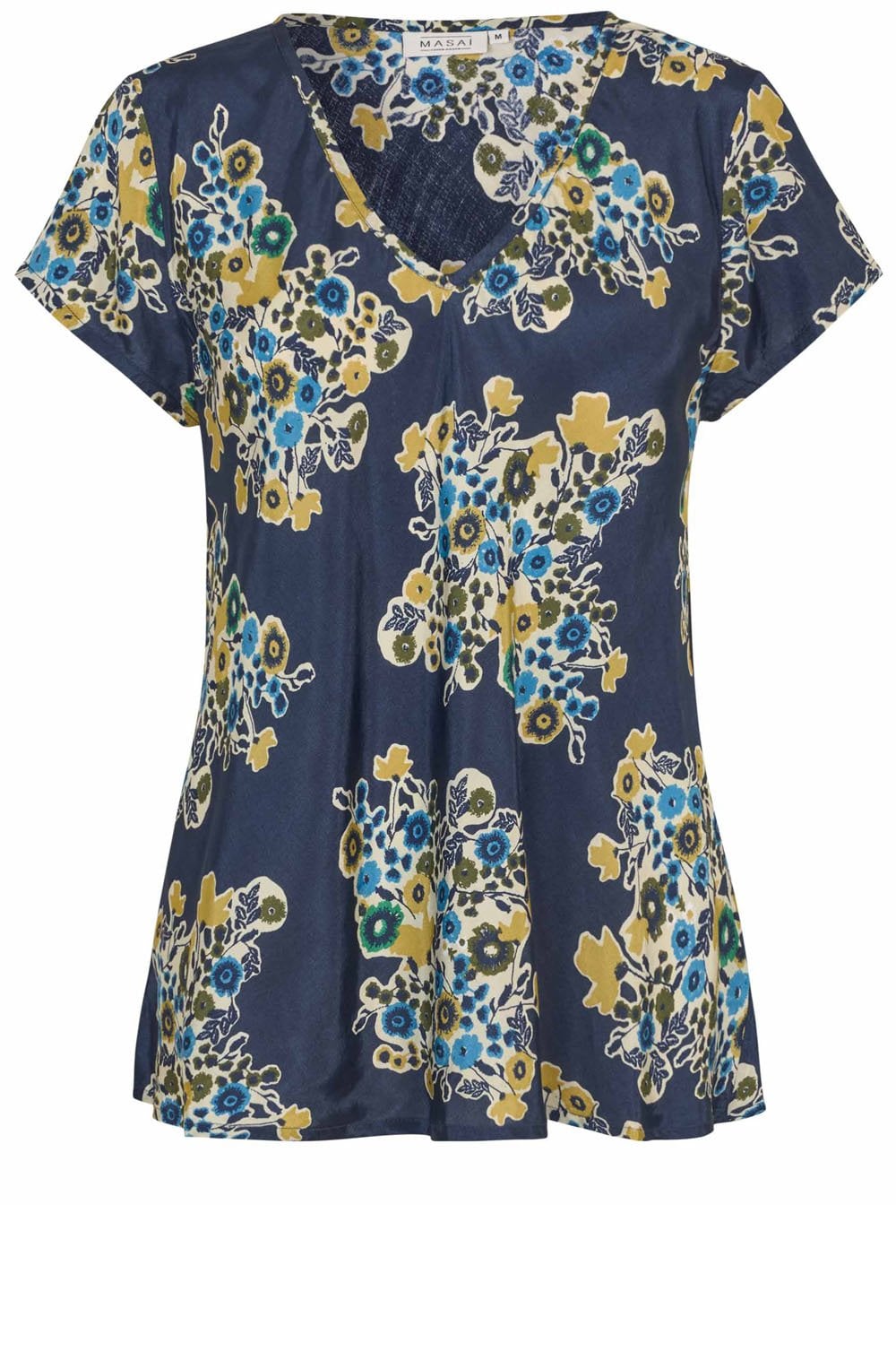 MaKallo Mood Indigo Floral V Neck Blouse