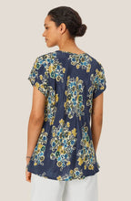 MaKallo Mood Indigo Floral V Neck Blouse