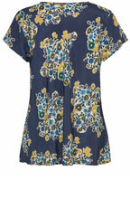 MaKallo Mood Indigo Floral V Neck Blouse