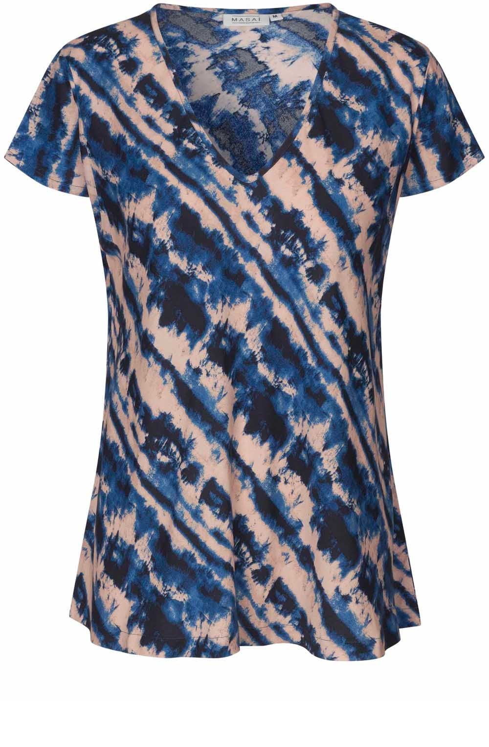 MaKallo Navy Peony V Neck Blouse