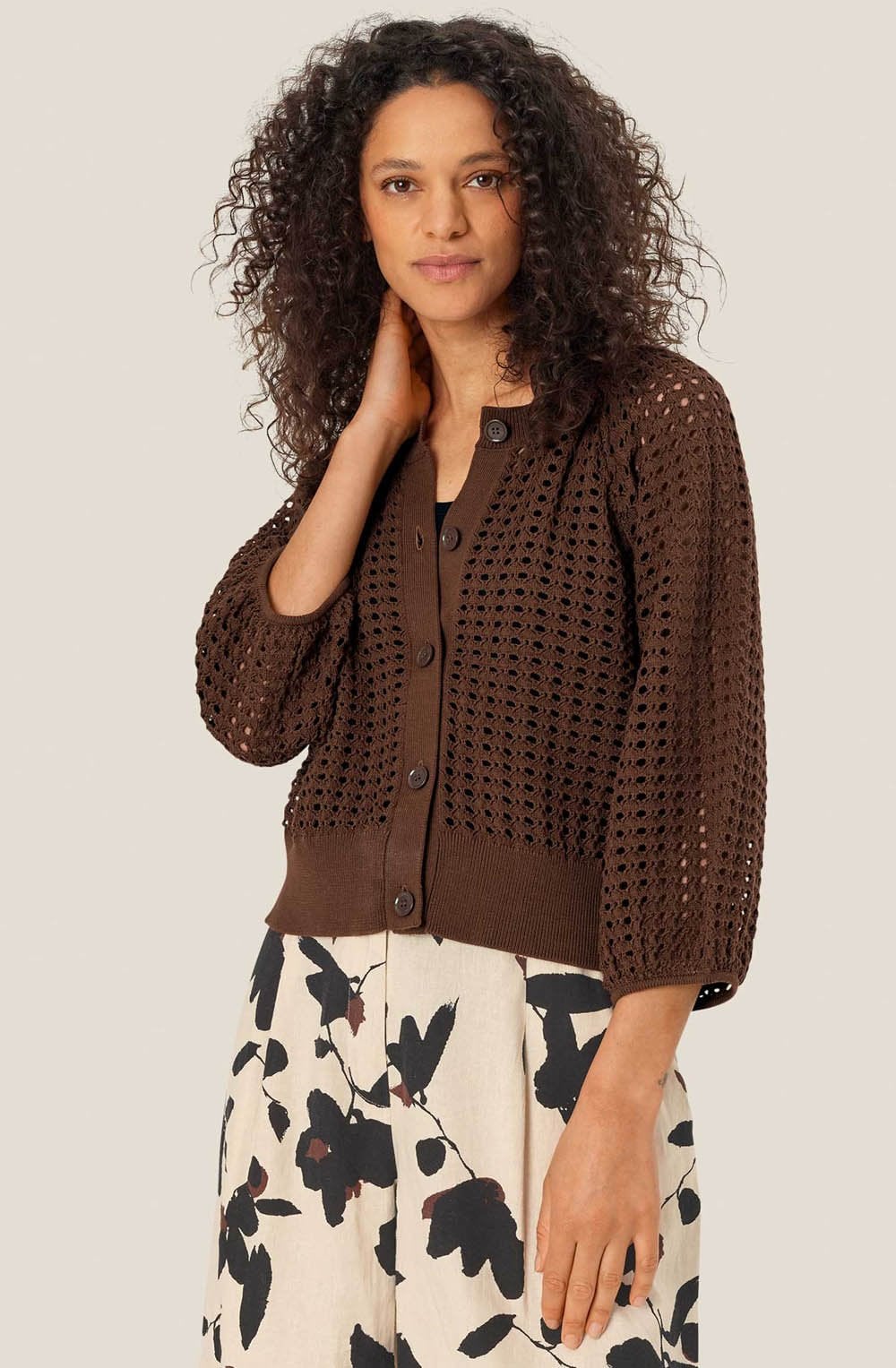 MaLakker Chestnut Open Weave Cardigan