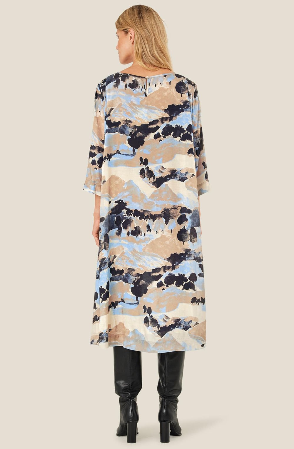 MaNabia Steel Grey and Blue Silk Touch Dress