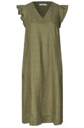 MaNajan Dusky Green Ruffle Sleeve Linen Dress