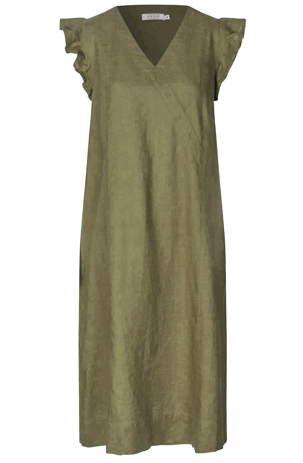 MaNajan Dusky Green Ruffle Sleeve Linen Dress