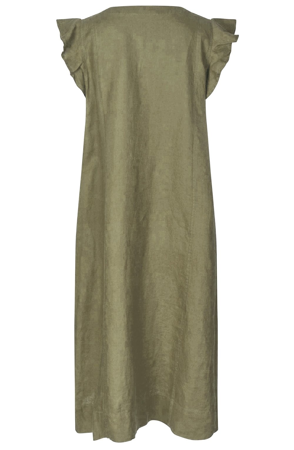 MaNajan Dusky Green Ruffle Sleeve Linen Dress