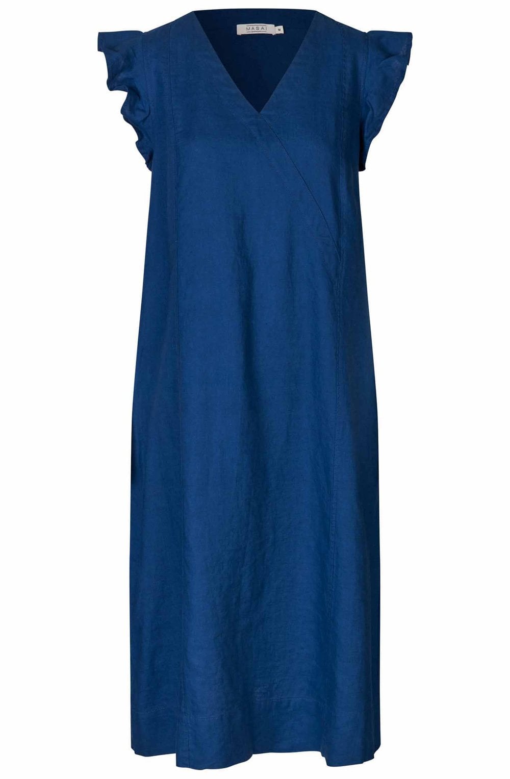 MaNajan Navy Peony Ruffle Sleeve Linen Dress