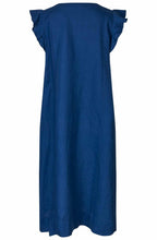 MaNajan Navy Peony Ruffle Sleeve Linen Dress