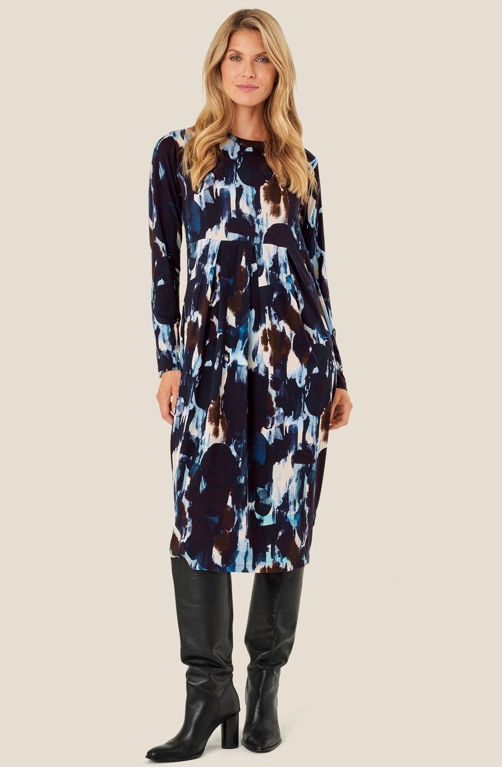 MaNamo Maritime Blue Fitted Jersey Dress