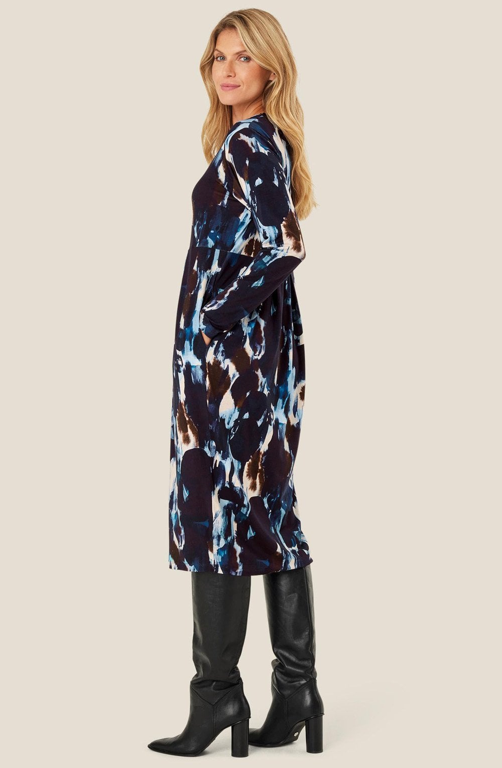 MaNamo Maritime Blue Fitted Jersey Dress