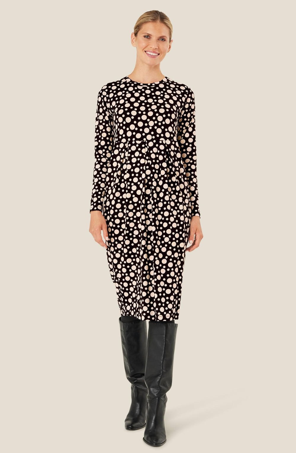 MaNamo Polka Dot Fitted Jersey Dress