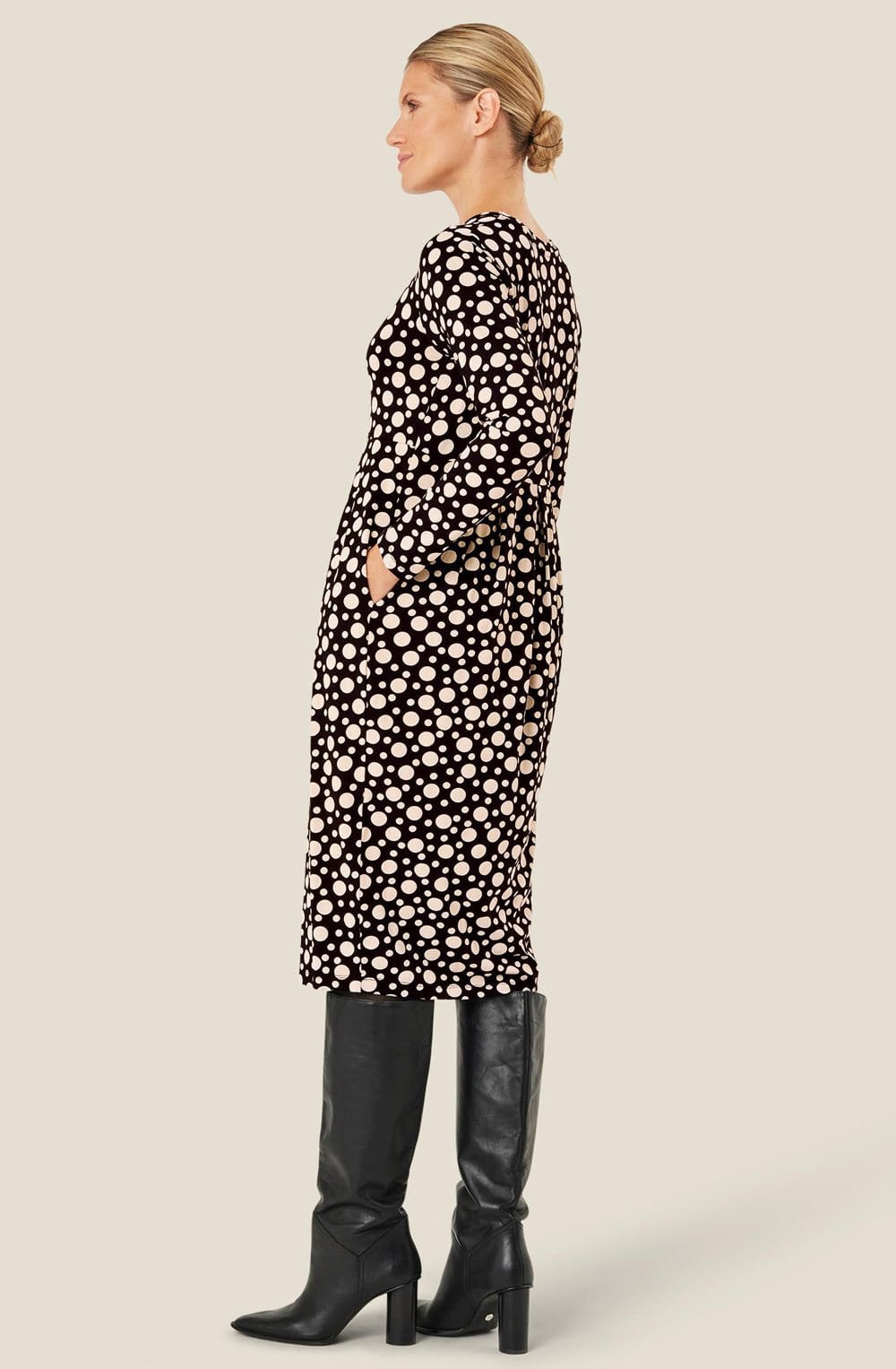 MaNamo Polka Dot Fitted Jersey Dress