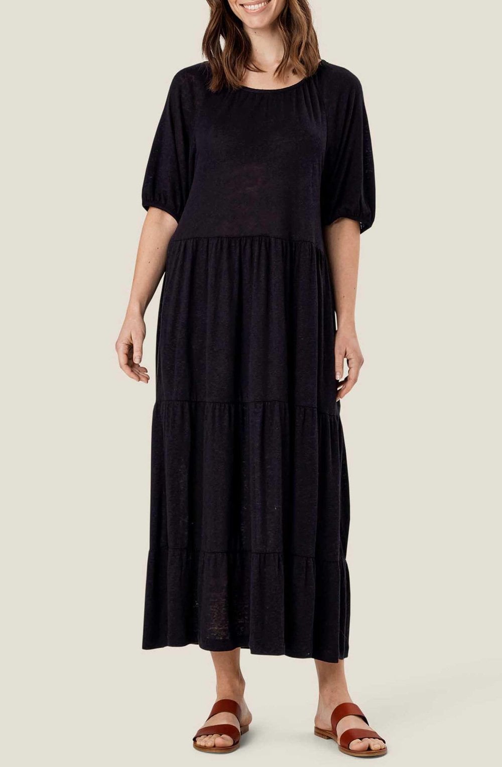 MaNancie Black Linen Mix Jersey Dress