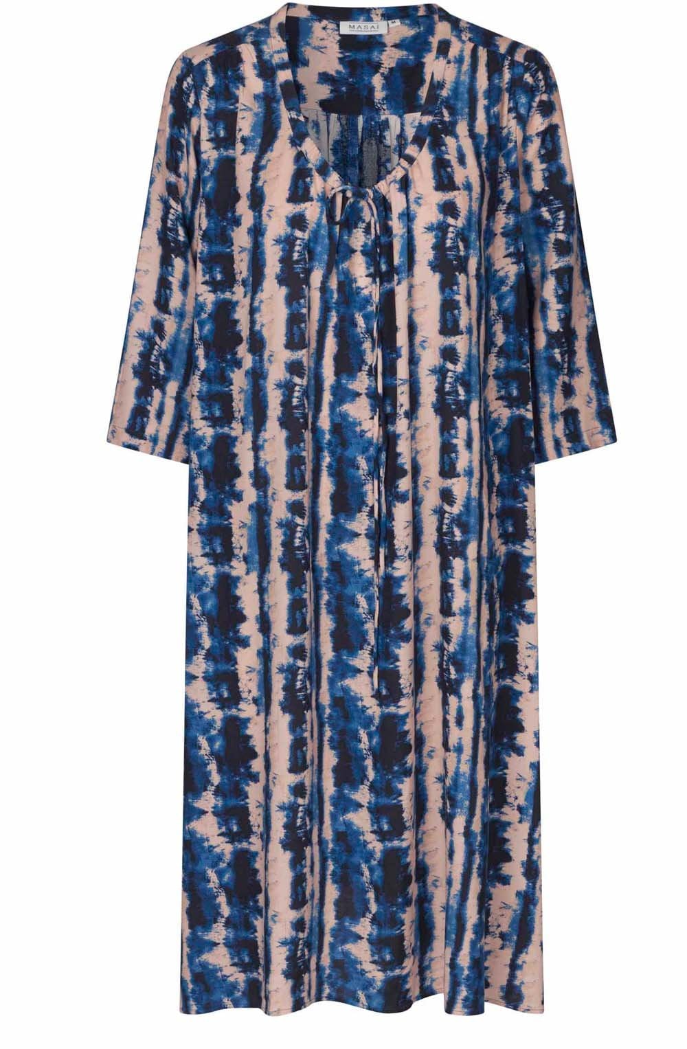 MaNantung Navy Peony Drawstring Neck Dress