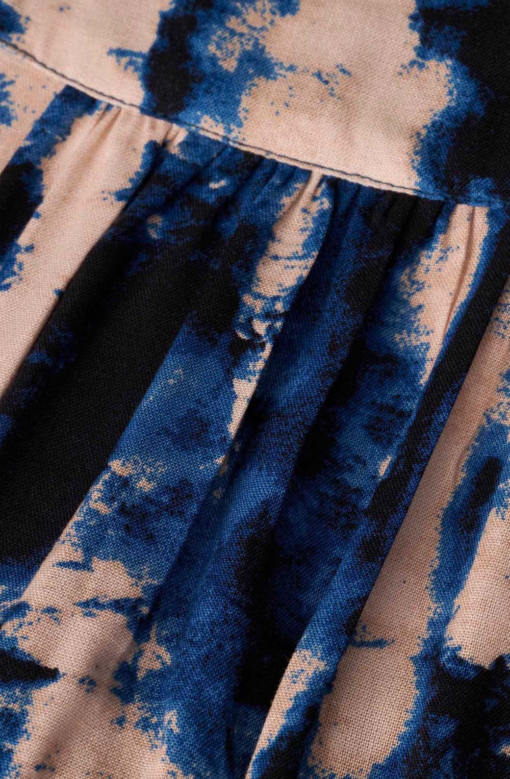 MaNantung Navy Peony Drawstring Neck Dress