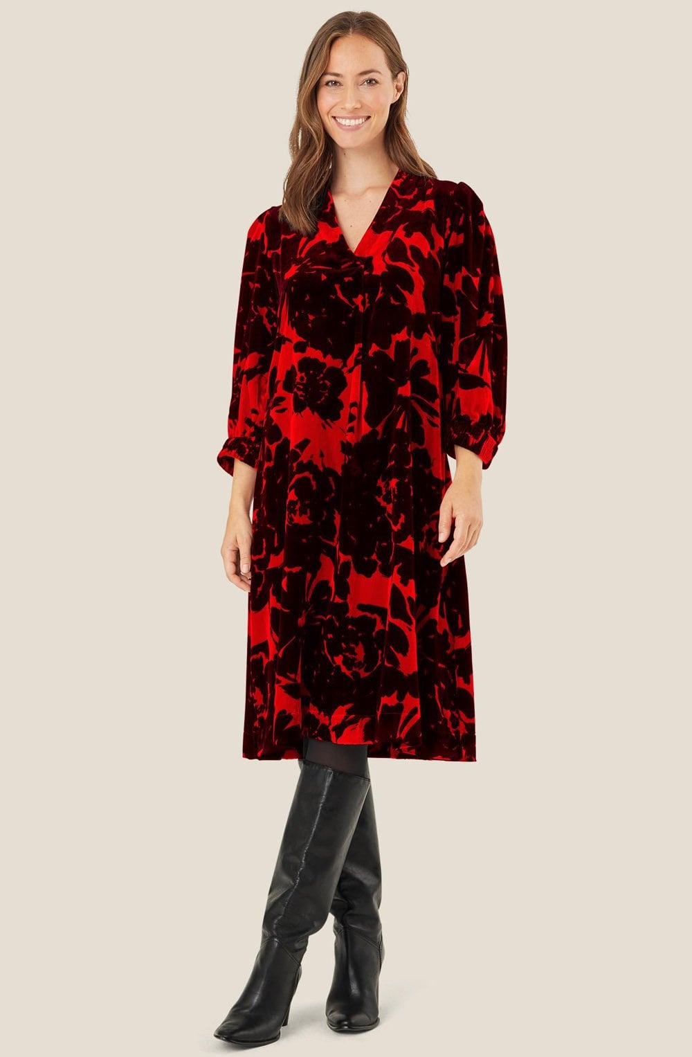 MaNejalu Scarlet Sage Velvet Dress