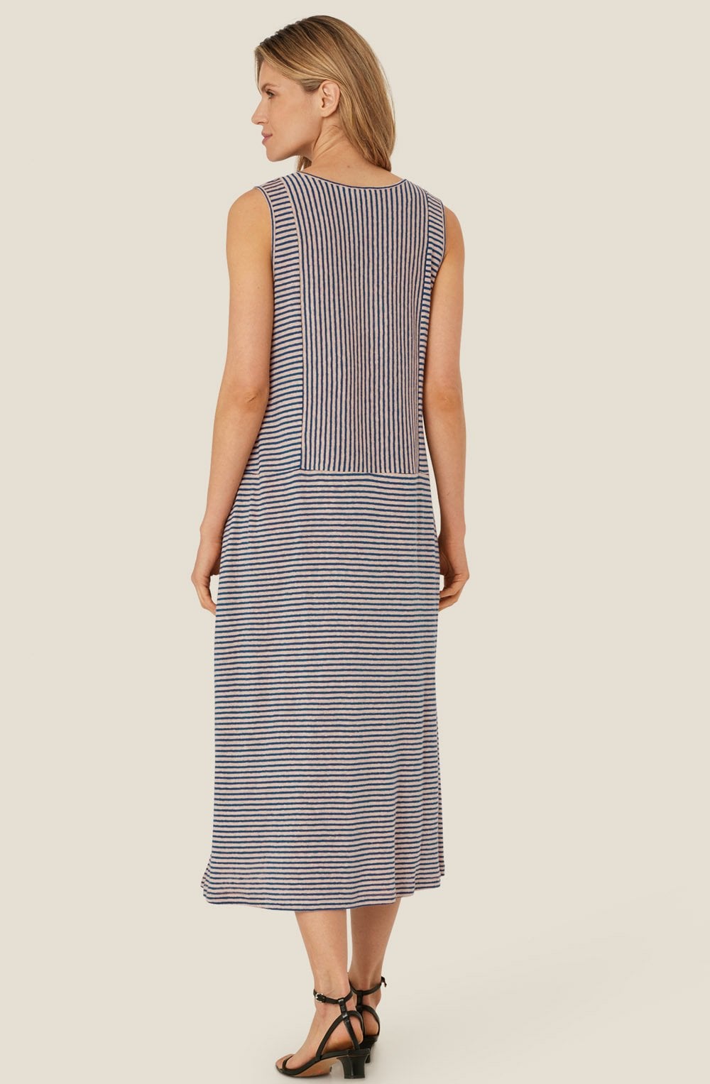 MaNellore Navy Peony Striped Linen Mix Dress
