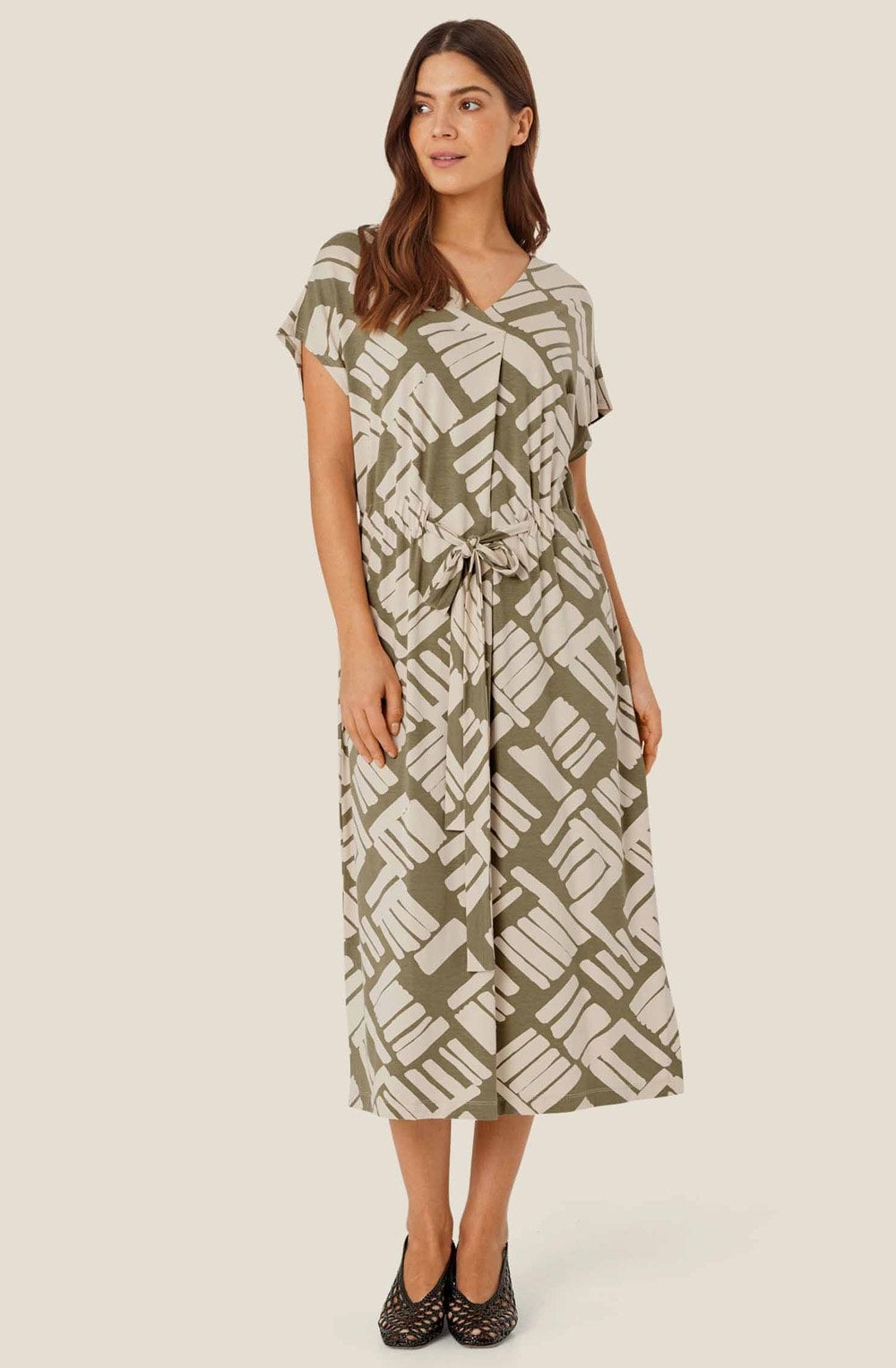 MaNovato Dusky Green Drawstring Waist Dress