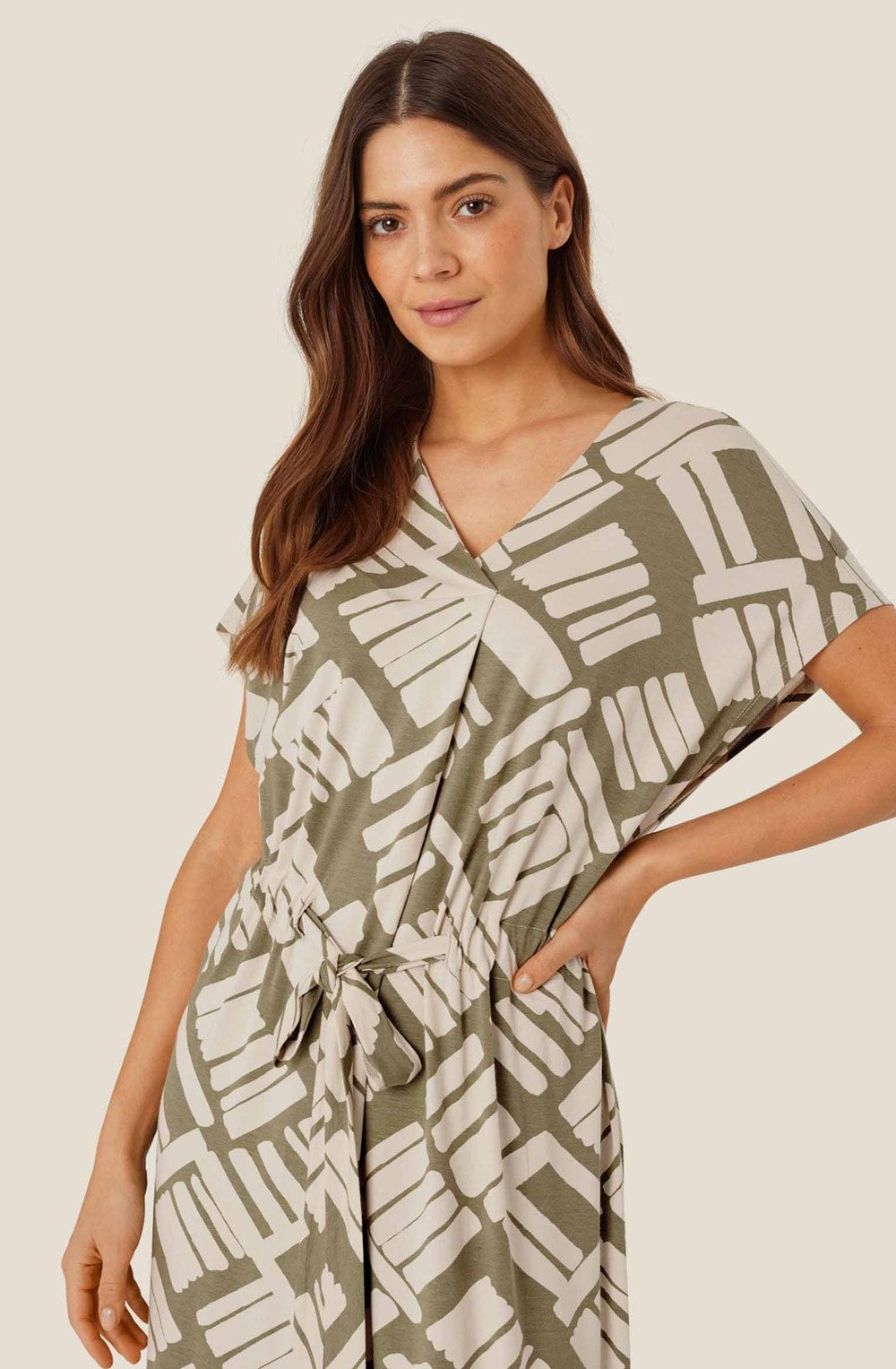 MaNovato Dusky Green Drawstring Waist Dress