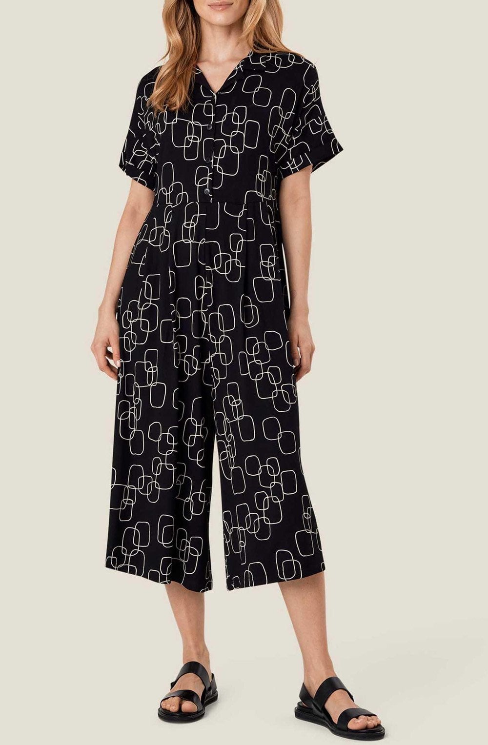 MaNydia Black Geometric Print Jersey Jumpsuit