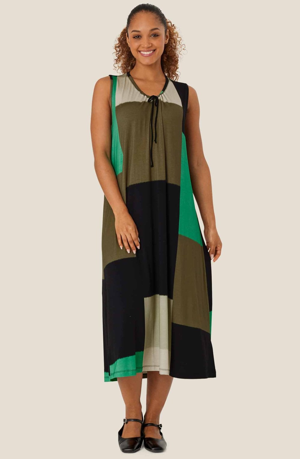MaOctava Green Drawstring Neck Jersey Dress
