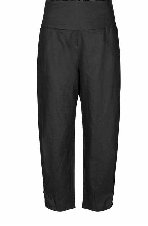 MaPenna Black Linen Ankle Length Trousers